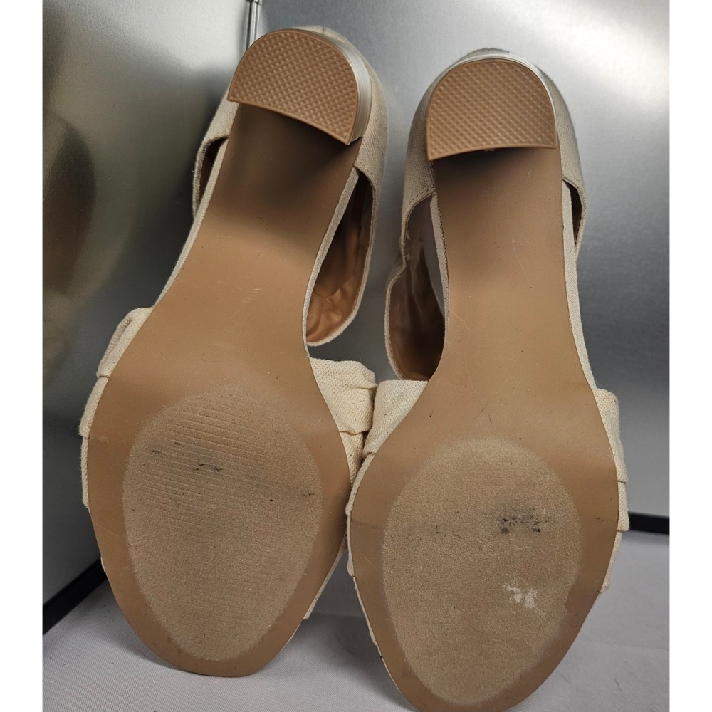 Ellie Peep Toe Block Heels Sz 9 Natural Beige Zip Up Back Casual #333 - Picture 4 of 9